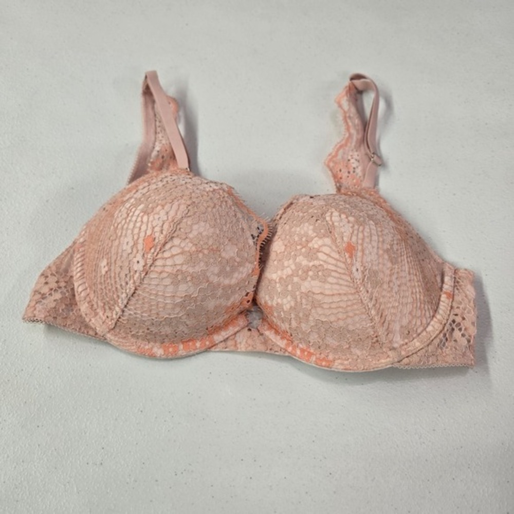 Victoria's Secret Women Bra 32D Pink Dream Angels Plunge Push Up Underwired Lace